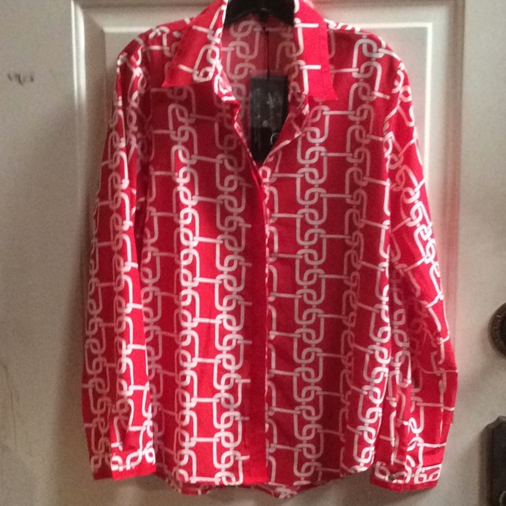💕new Spiegel button down orange geometric shirt